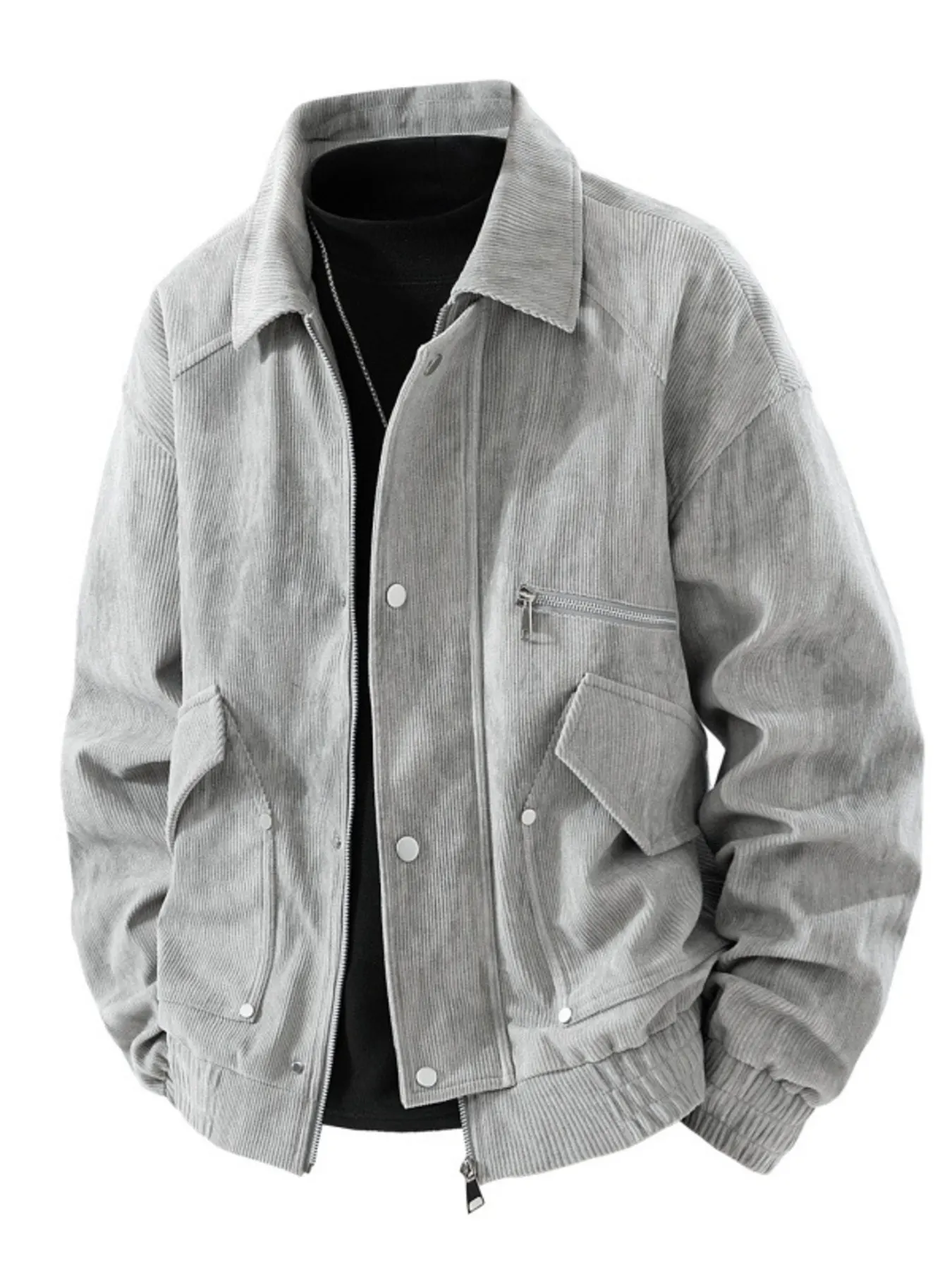 Men's Plus Size Casual Corduroy Snap-Down Jacket