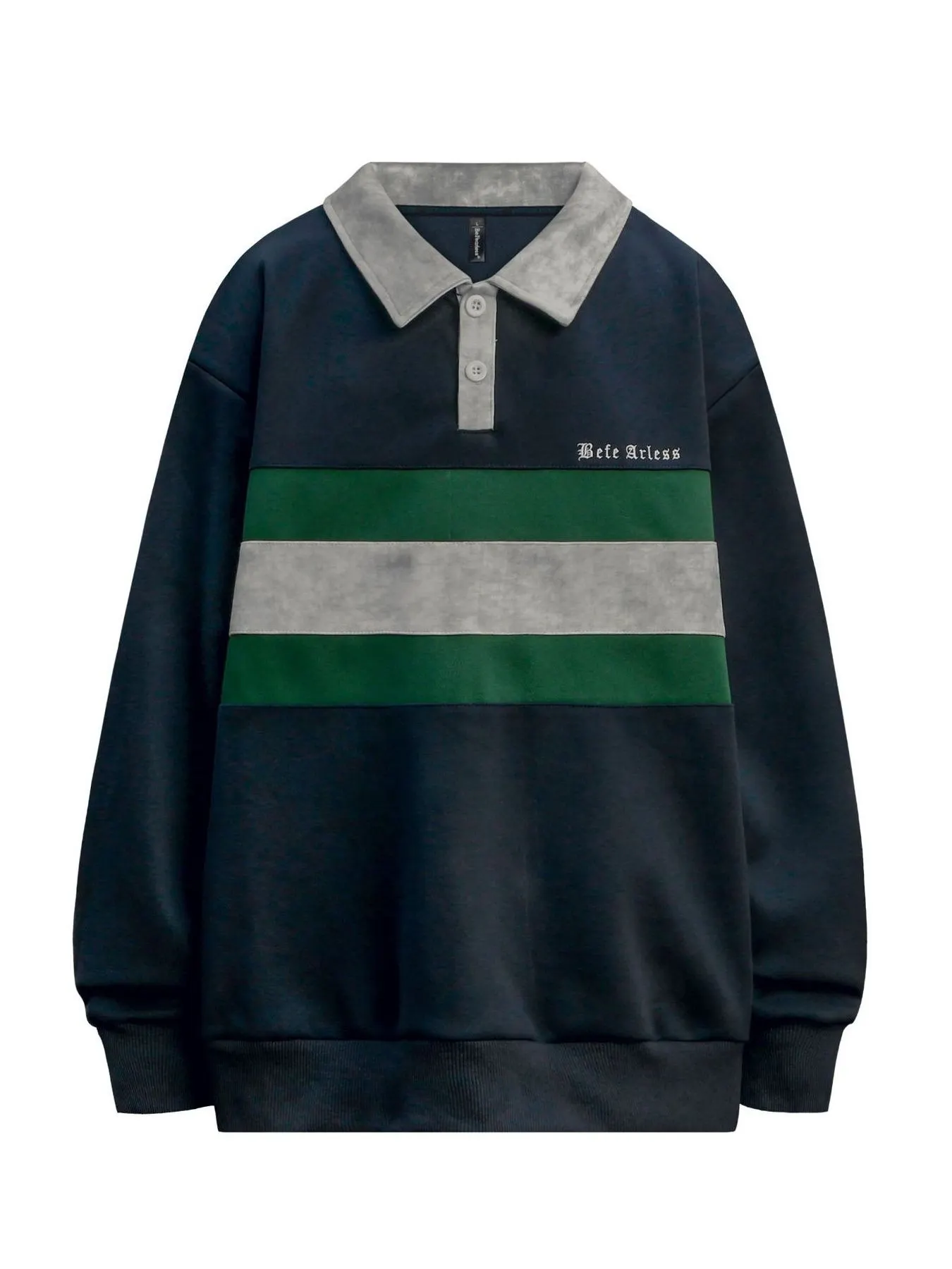 Men's Contrast Striped Button Detail Long Sleeve Polo Sweatshirt